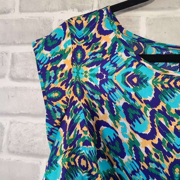 Maison D Amelie Paris Anthropolgie Short Sleeve Blouse Peacock Colors Graphic Sm - Picture 3 of 8